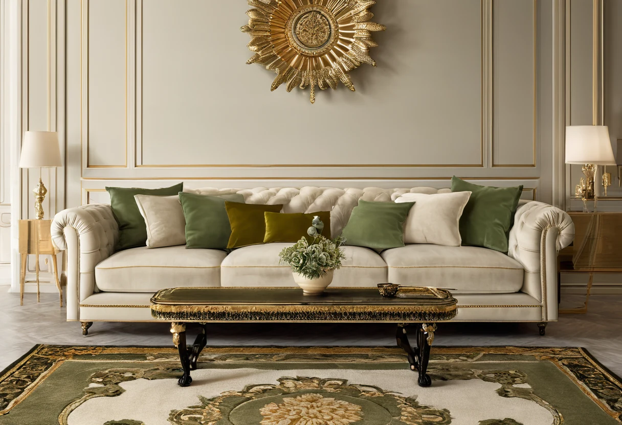 Finished hand-tufted medallion rug with carved relief installed in an elegant living room under window light